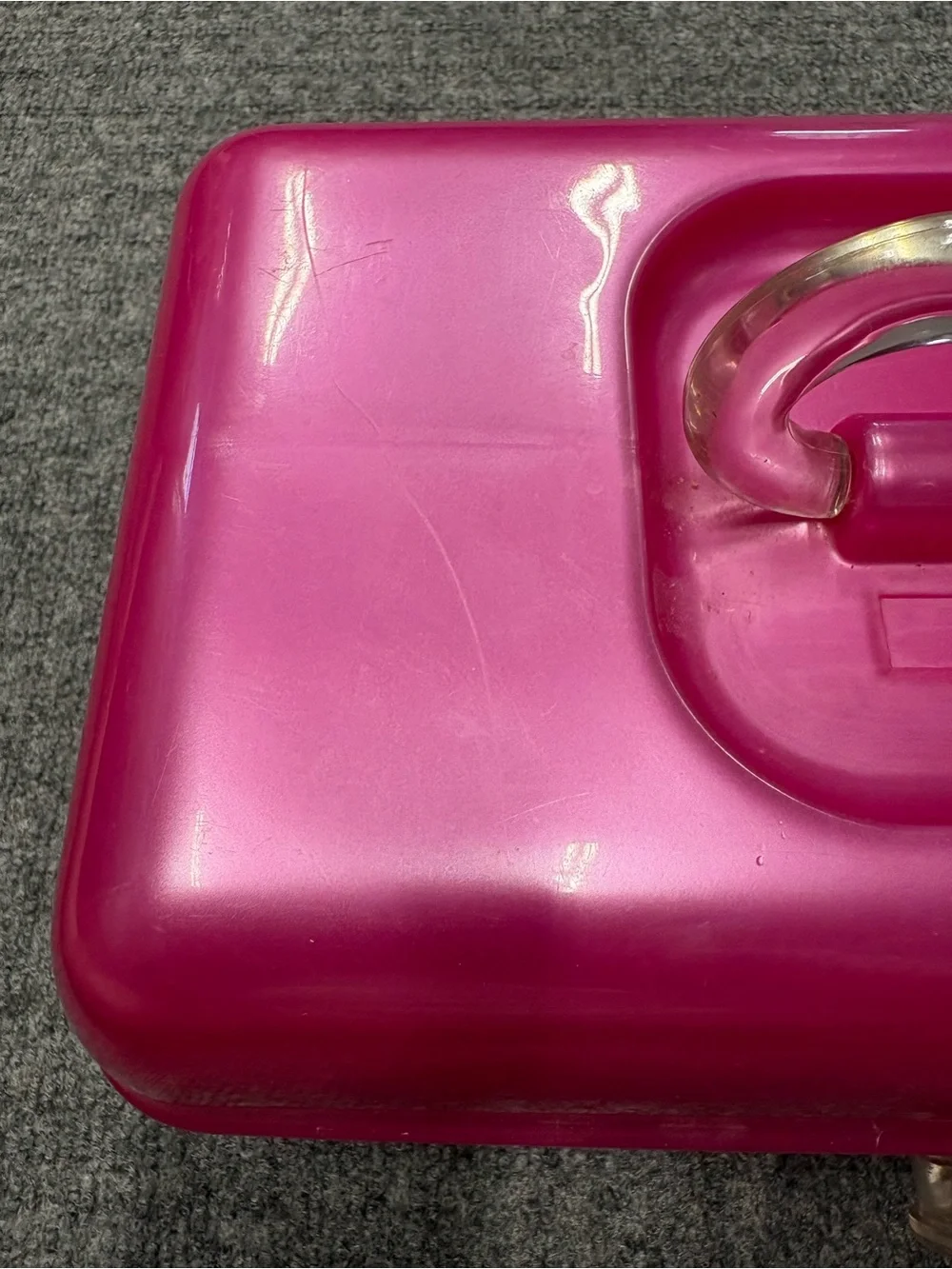 Vintage Caboodles Hot Pink Glossy Hard Shell Makeup Case with Clear Handle